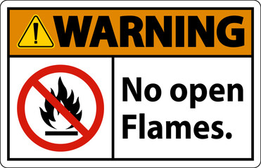 Warning No Open Flames Label Sign On White Background