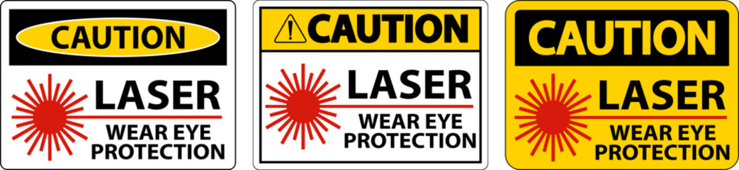 Caution Laser Wear Eye Protection Sign On White Background