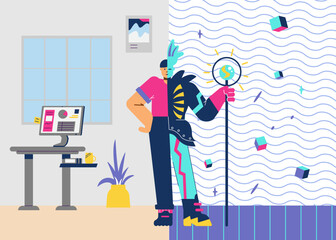 Metaverse shopping technology banner concept, flat cartoon vector illustration.