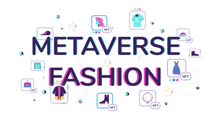 Metaverse augmented reality fashion banner design flat vector illustration.