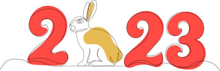 rabbit cute 2023 one continuous line drawing, vector