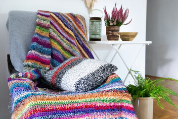 Colorful craft textile bedspread and pillow