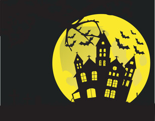 Haunted House Vector Illustration With Full Moon Halloween