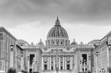 A summer time view from Saint Peter's square at the Vatican located in the heart of Rome Italy.