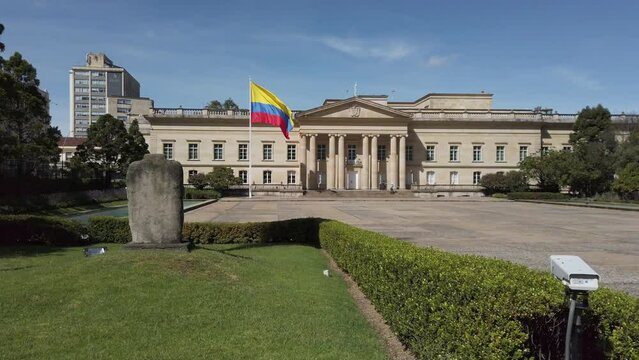 South America, Colombia Bogota August 2022 - Bolivar square in downtown of the city - the seat of the Colombian parliament politic and the residence of the president of the republic in Plaza de Núñez