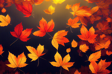 Herbstlaub im Wind, Herbstbl&auml;tter, Illustration, AI