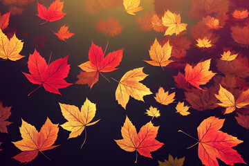 Naklejka na ściany i meble Herbstlaub im Wind, Herbstblätter, Illustration, AI
