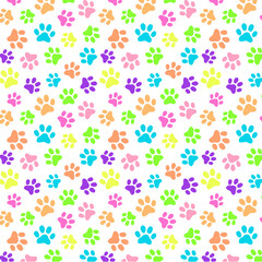Fototapeta na wymiar Confetti Colors Paw Print Seamless Pattern