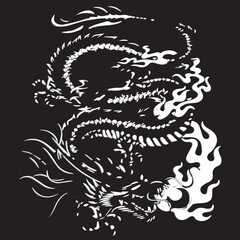 Dragon Pattern Black And White Vector Illustration
