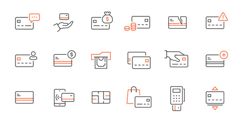 Online payment, online bank line icon set. Credit card money transaction, online wallet pay, shopping business pictogram. Outline editable stroke icon set. Vector illustration.