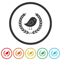 Bird laurel icon. Set icons in color circle buttons
