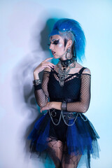 Punk girl with blue mohawk