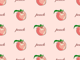 Peach cartoon character seamless pattern on orange background