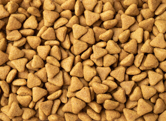 Top view, closeup of pet food pellets