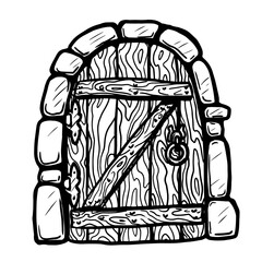 Cartoon old door vector illustration on white background