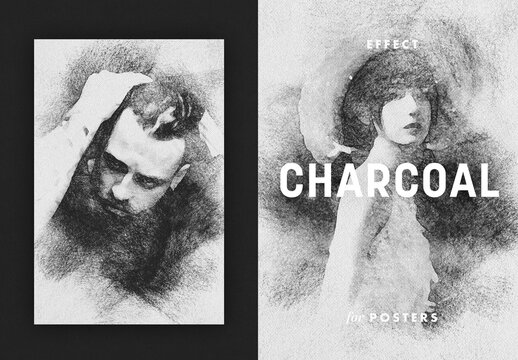 Charcoal Sketch Poster Photo Effect Mockup