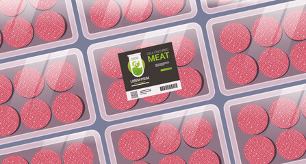 cultured raw red meat packs plastic trays containers steak made from animal cells artificial lab grown meat production