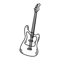Fototapeta na wymiar Doodle electric guitar. Vector sketch illustration of musical instrument, black outline art for web design, icon, print, coloring page