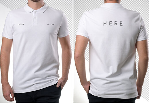 Front and Back of an Editable Polo-Shirt Worn by an Unrecognizable Model on Customizable Background