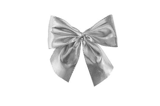 silver Ribbon Bow isolated on white background
