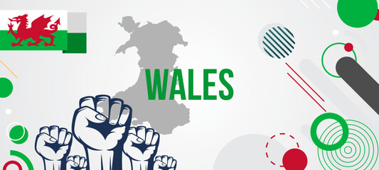 Wales national day vector with background of geometric shapes in flag colors, St Davids day banner