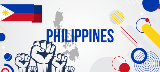 Philippines national day vector with background of geometric shapes in flag colors, Philippines independence day banner