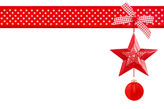 Rote Dekoration für Weihnachten mit Weihnachtsstern, Schleife und  Weihnachtskugel   Hintergrund transparent  PNG cut out - Powered by Adobe