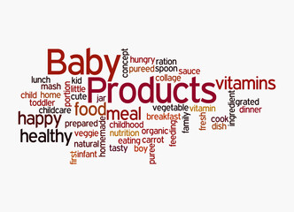 Word Cloud with BABY PRODUCTS concept, isolated on a white background