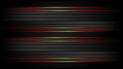 Dark Metallic Tech Carbon Background Banner Vector Wallpaper with Glowing Red Edges