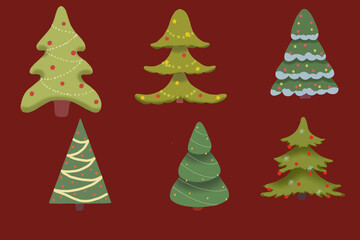 Set of Christmas trees digital work, Ner Year 2023