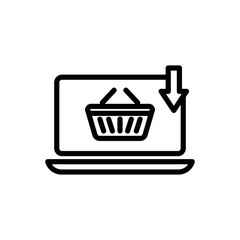 Online shop line icon. Contains laptop with shopping cart and download. icon illustration related to e commerce shop. Simple vector design editable. Pixel perfect at 32 x 32
