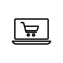 Online shop line icon. Contains icon laptop with shopping cart. icon illustration related to e commerce shop. Simple vector design editable. Pixel perfect at 32 x 32