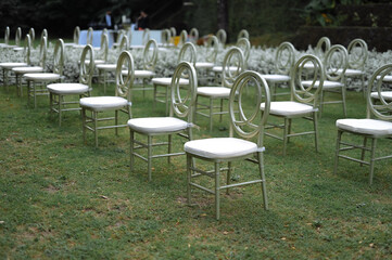 Wedding Decoration White and purple Flower, Fairytales with Nightsky stars outdoors. Elegance and natural grass.