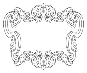 Decorative floral frame in baroque style. Engraved black curling plant.