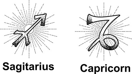 black zodiac symbols pointillism tattoo set collection pack lines illustration in vector format