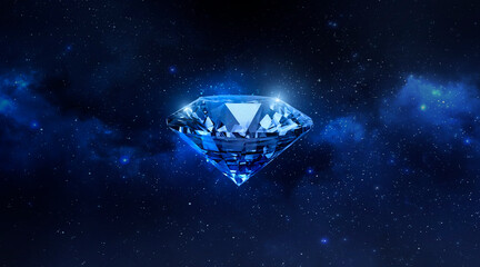 sparkling diamonds floating in the Planet view from space. 3d render