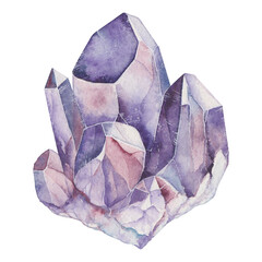 Transparent Background amethyst stone Illustration Png. Transparent Clipart Image of watercolor purple healing crystal ready-to-use for site, article, print. Hand painted gems