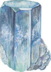 Transparent Background aquamarine stone Illustration Png. Transparent Clipart Image of watercolor blue healing crystal ready-to-use for site, article, print. Hand painted gems