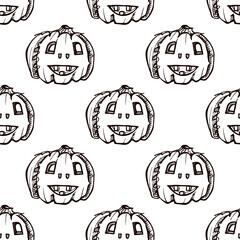 Halloween seamless pattern with hand drawn pumpkins. Suitable for packaging, wrappers, fabric design. PNG black ink illustration
