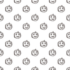 Halloween seamless pattern with hand drawn pumpkins. Suitable for packaging, wrappers, fabric design. PNG black ink illustration