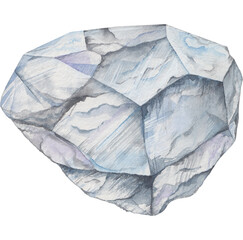 Transparent Background clear quartz stone Illustration Png. Transparent Clipart Image of watercolor healing crystal ready-to-use for site, article, print. Hand painted gems