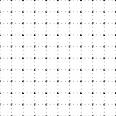 Square seamless background pattern from black noodle symbols are different sizes and opacity. The pattern is evenly filled. Vector illustration on white background