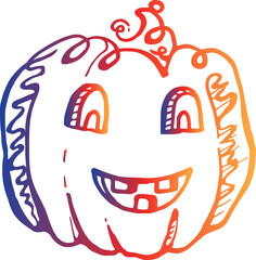 Halloween hand drawn gradient pumpkin. PNG doodle illustration