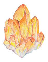 Transparent Background yellow topaz stone Illustration Png. Transparent Clipart Image of watercolor healing crystal ready-to-use for site, article, print. Hand painted gems