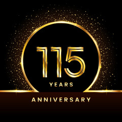 115th Anniversary Logo. Golden Anniversary template design for celebration event, invitation card, greeting card, flyer, banner, poster, double line logo, vector illustration