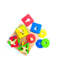 Wooden kids' toys for fun play. Stacking colorful toys.