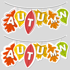 Notebook label, autumn leaves garland. Colorful leaves garlands. 