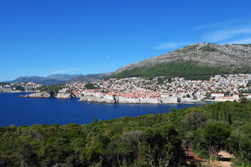 Fototapeta na wymiar panoramic city view to Dubrovnik from the island Lokrum, Croatia