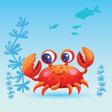 Cute seahorse in underwater world cartoon, vector cartoon illustration, cartoon clipart