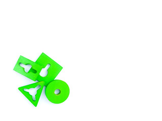 Green wooden toys for kids playing in home